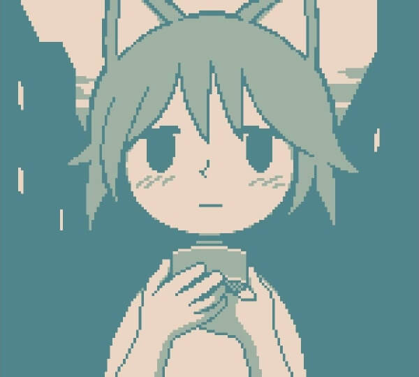 Close-up picture of a cat girl holding a can in her hands.