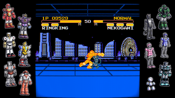 RINGKING punching NEKOGAMI. His whole body is glowing yellow because he's using Overdrive on his punch.