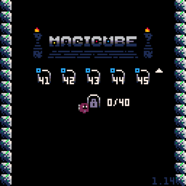 Level select screen with the Magicube logo at the top. Levels 41-45 are marked with a blue circle. Underneath is a locked door with the numbers '0/40'