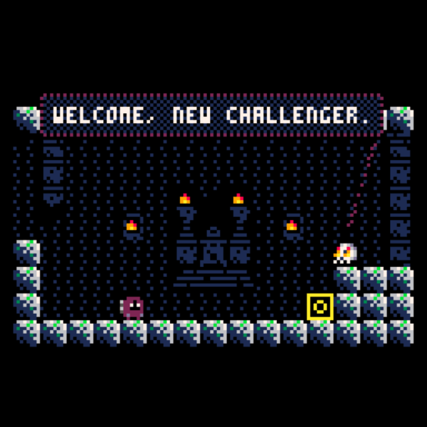 Opening scenes of Magicube where the tutorial skull greets the player with 'Welcome, new challenger'