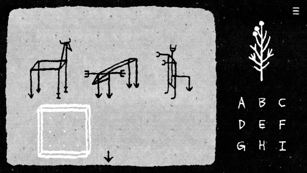 Square glass pane with dot guides, and three wire figures made up of arrow lines and letters.